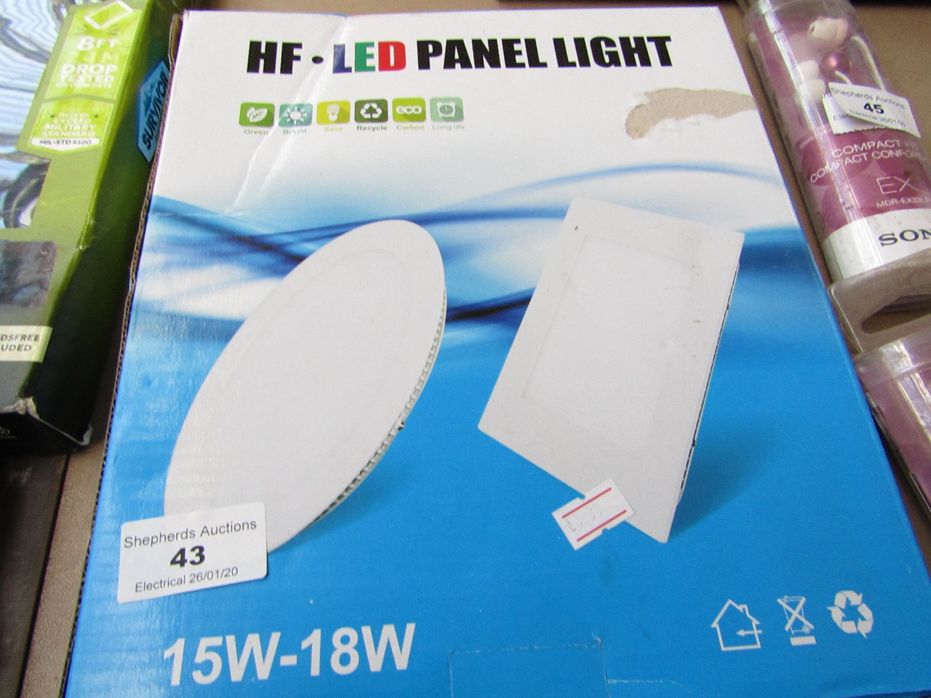 HF . LED Panel light 15/18W - Untested and boxed.