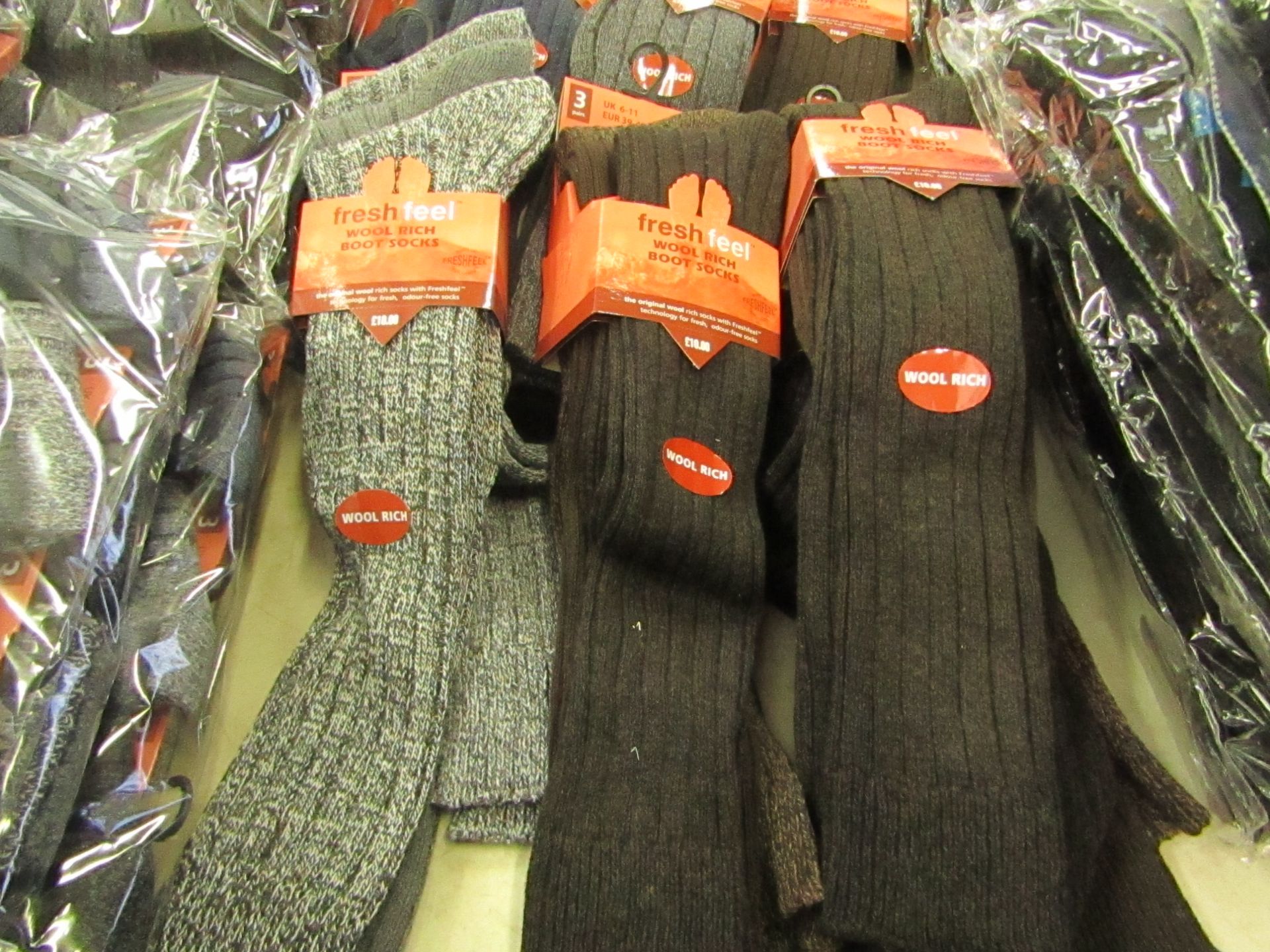 6 X Pairs of Rich Wool Boot Socks size 6-11 new in packaging