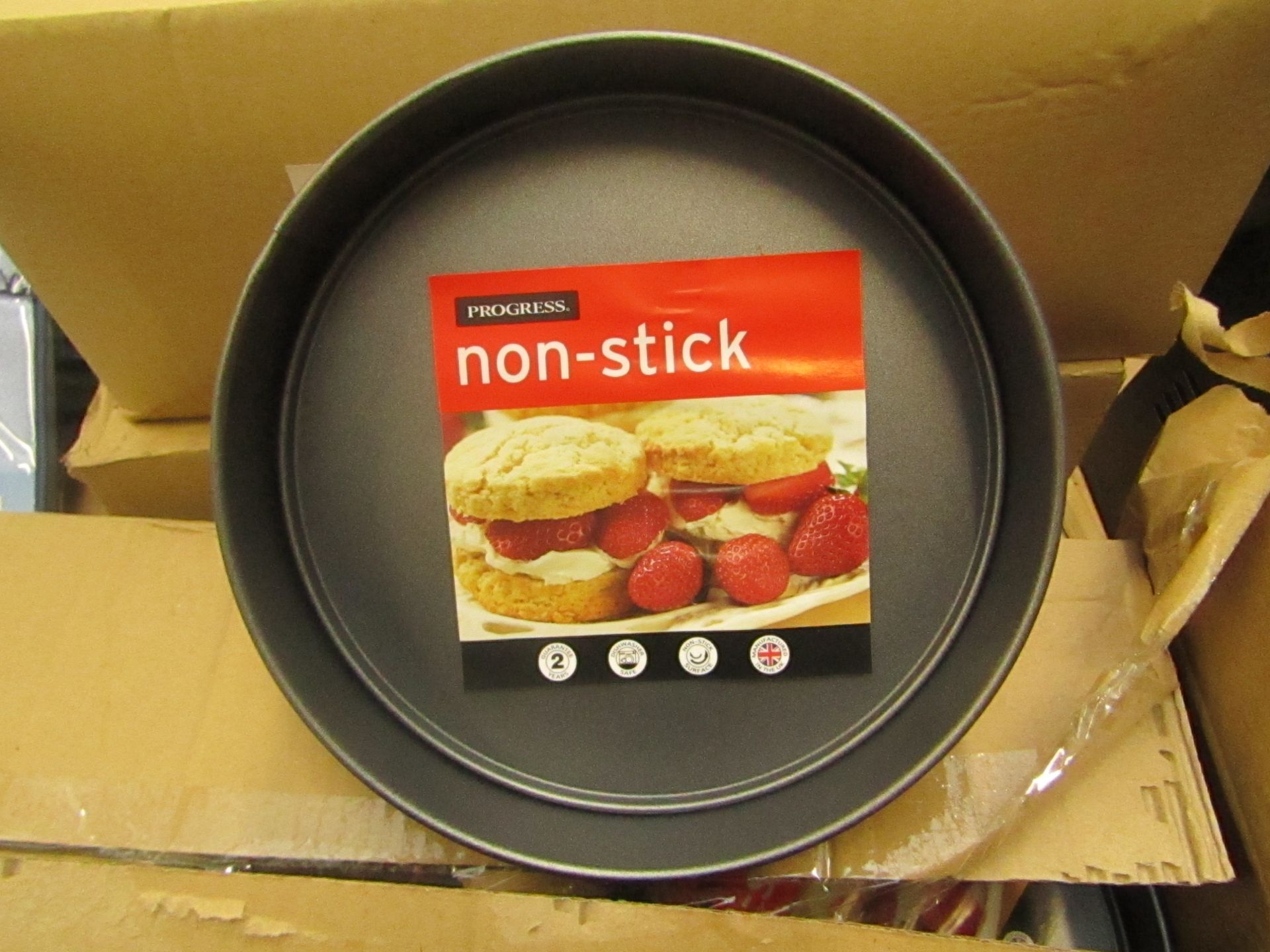 6 x 8" Non Stick Cake Tins with Push up bottoms.unused with labels still on them