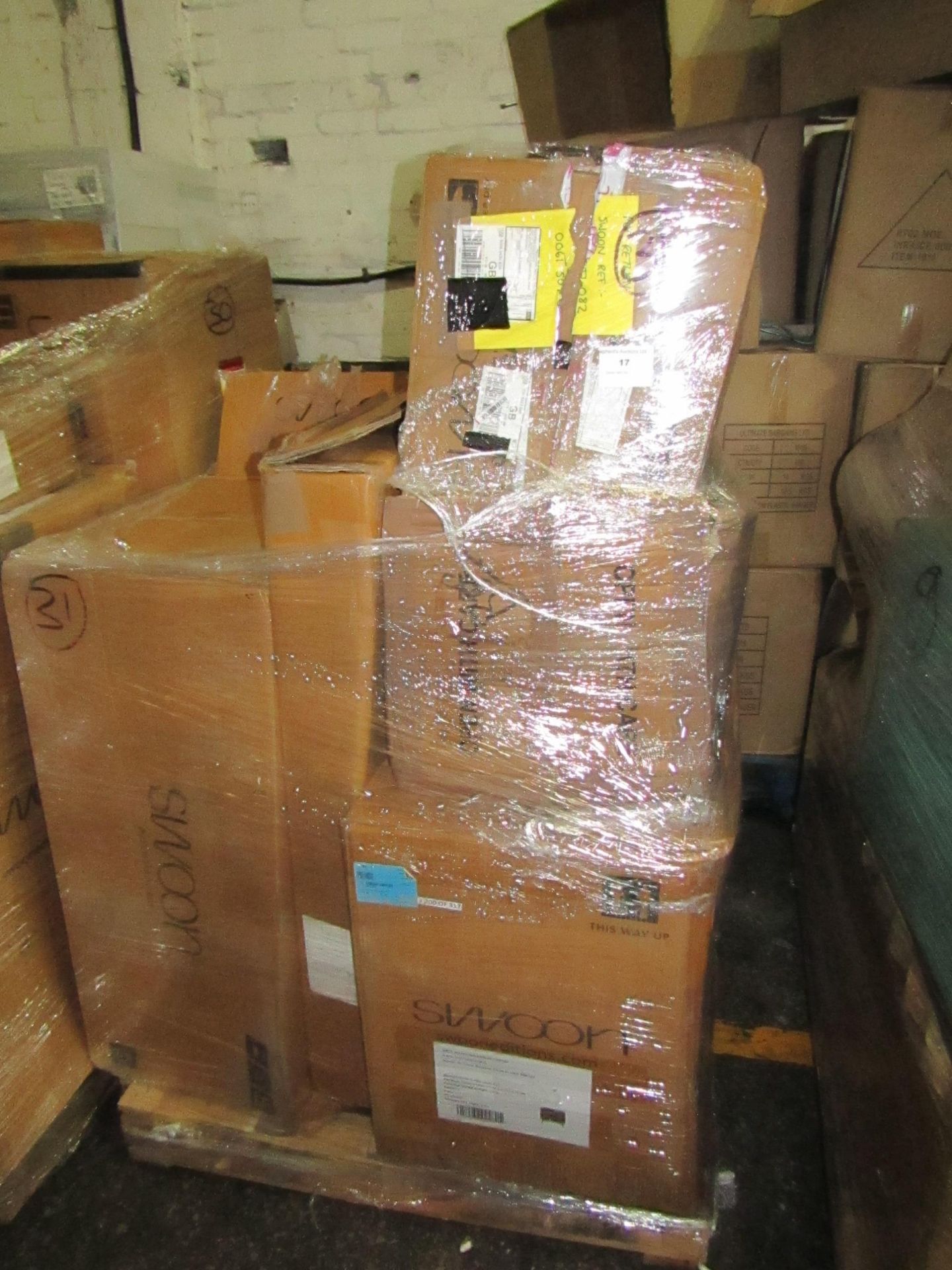 | 1x | PALLET OF SWOON B.E.R AND AWAITING PARTS FURNITURE ITEMS WHICH COULD INCLUDE ANYTHING FROM