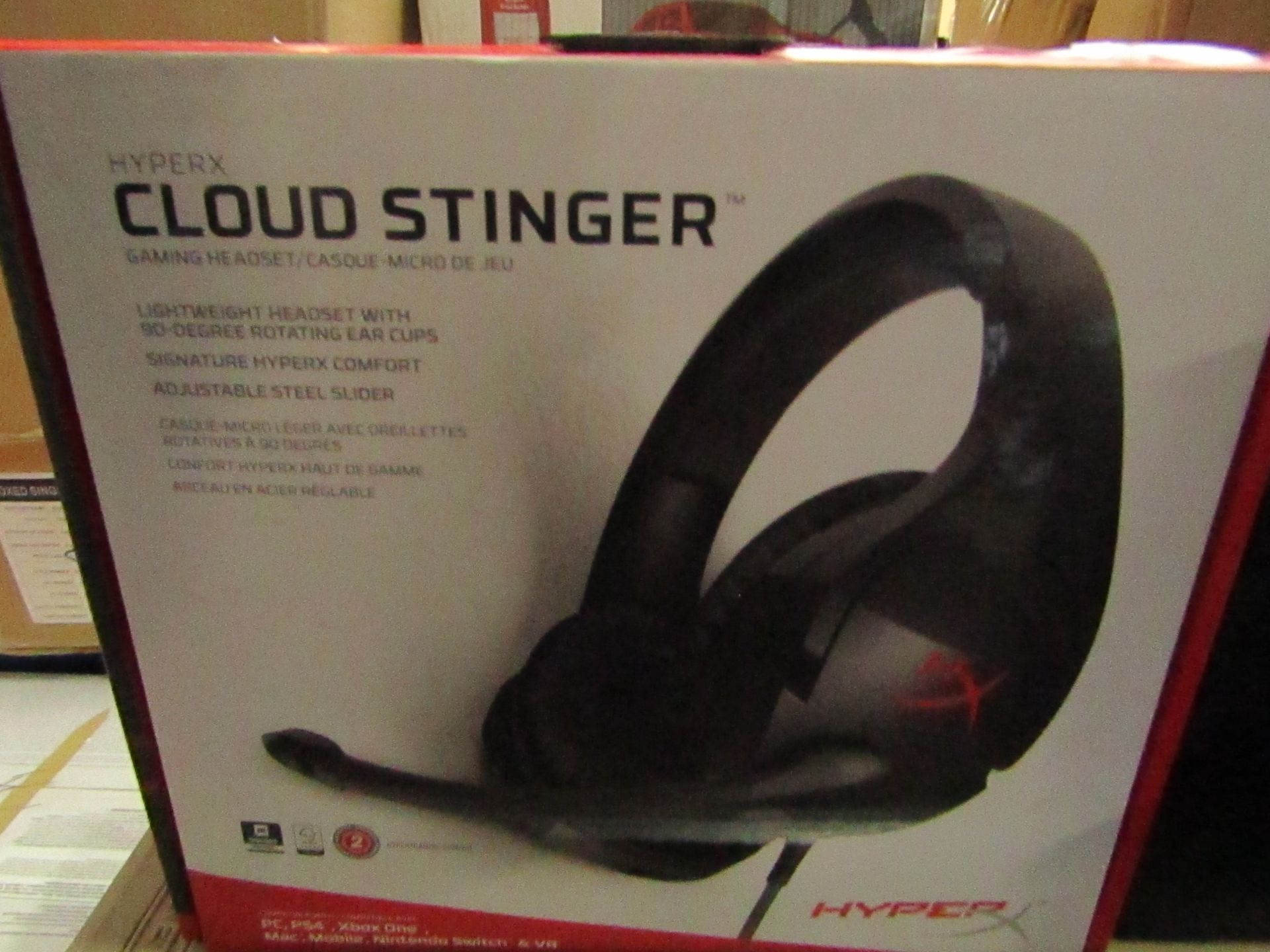Hyper X Cloud Stinger gaming headphones, untested and boxed.