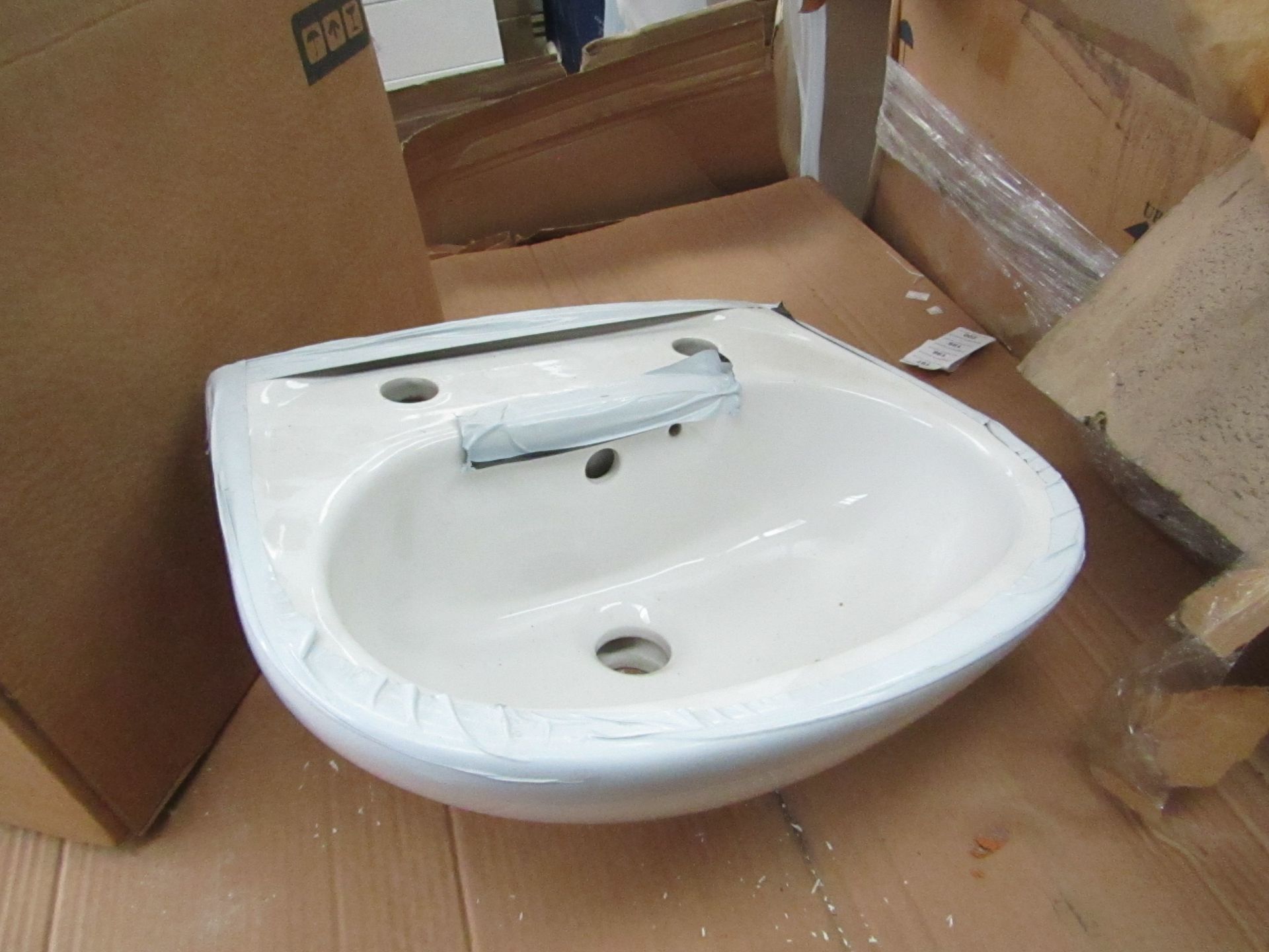 Oxford 2TH cloakroom basin, new and boxed.