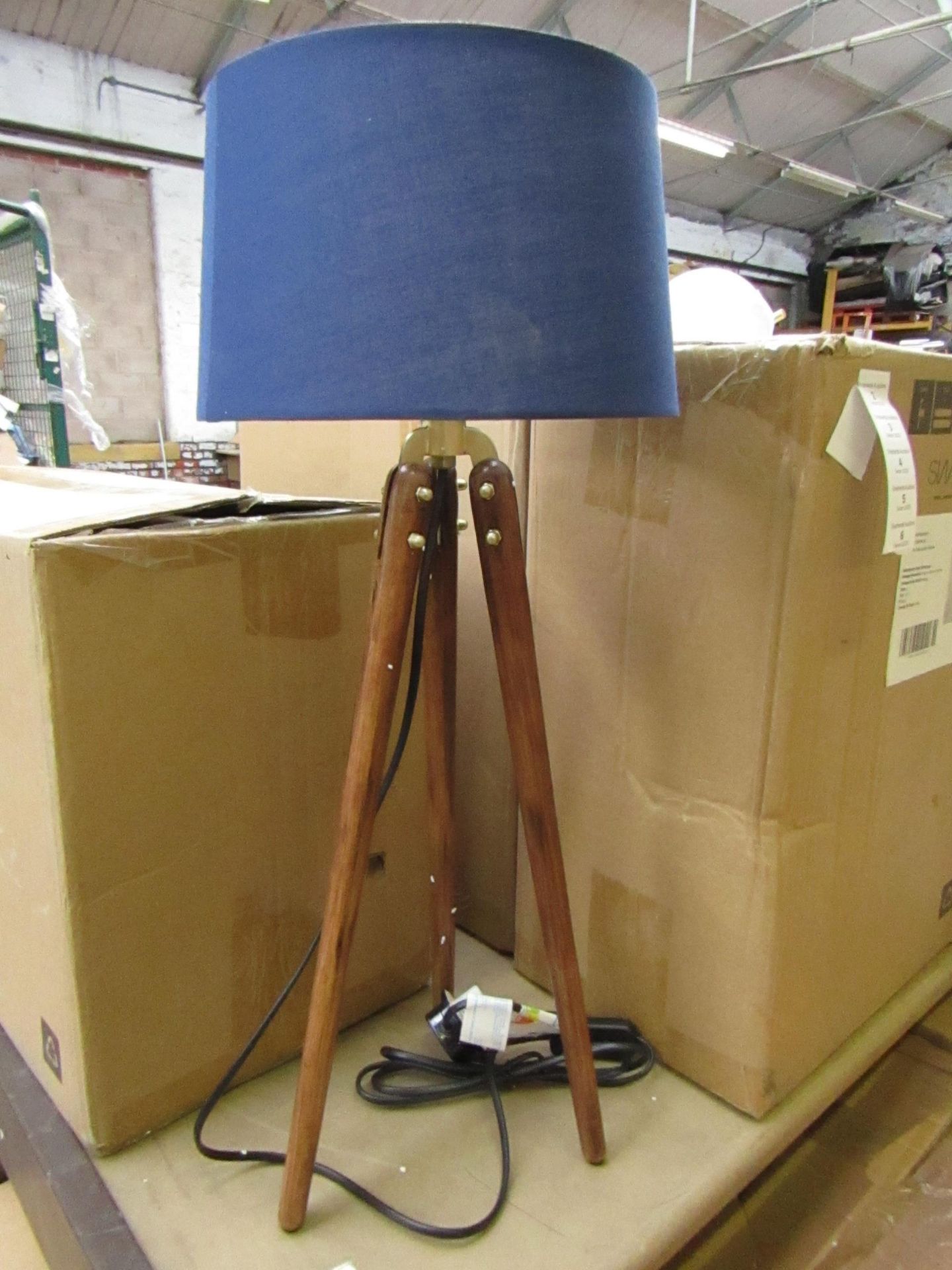 | 1x | SWOON CHARON TRIPOD TABLE LAMP NAVY | BOXED | SKU - | RRP £ 99 |