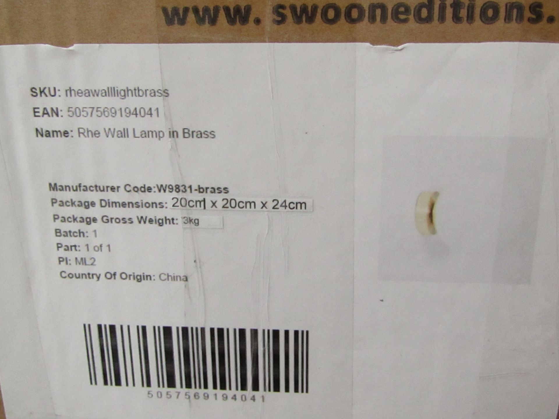 | 1x | SWOON RHE WALL LAMP BRASS | BOXED | SKU - | RRP £ 59 | - Image 2 of 2