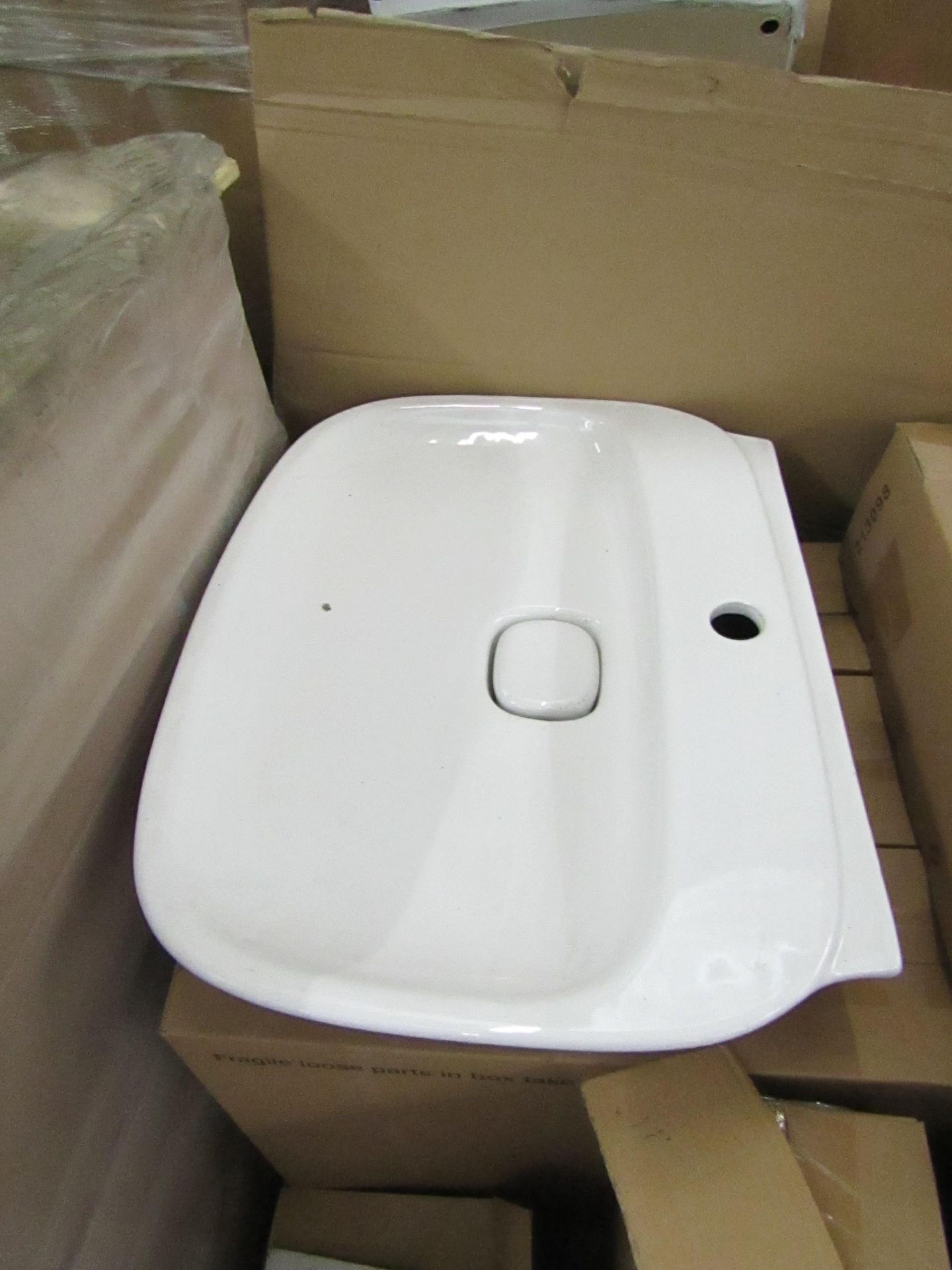 Laufen 600mm 1TH basin with ceramic cover and universal full pedestal, new and boxed.