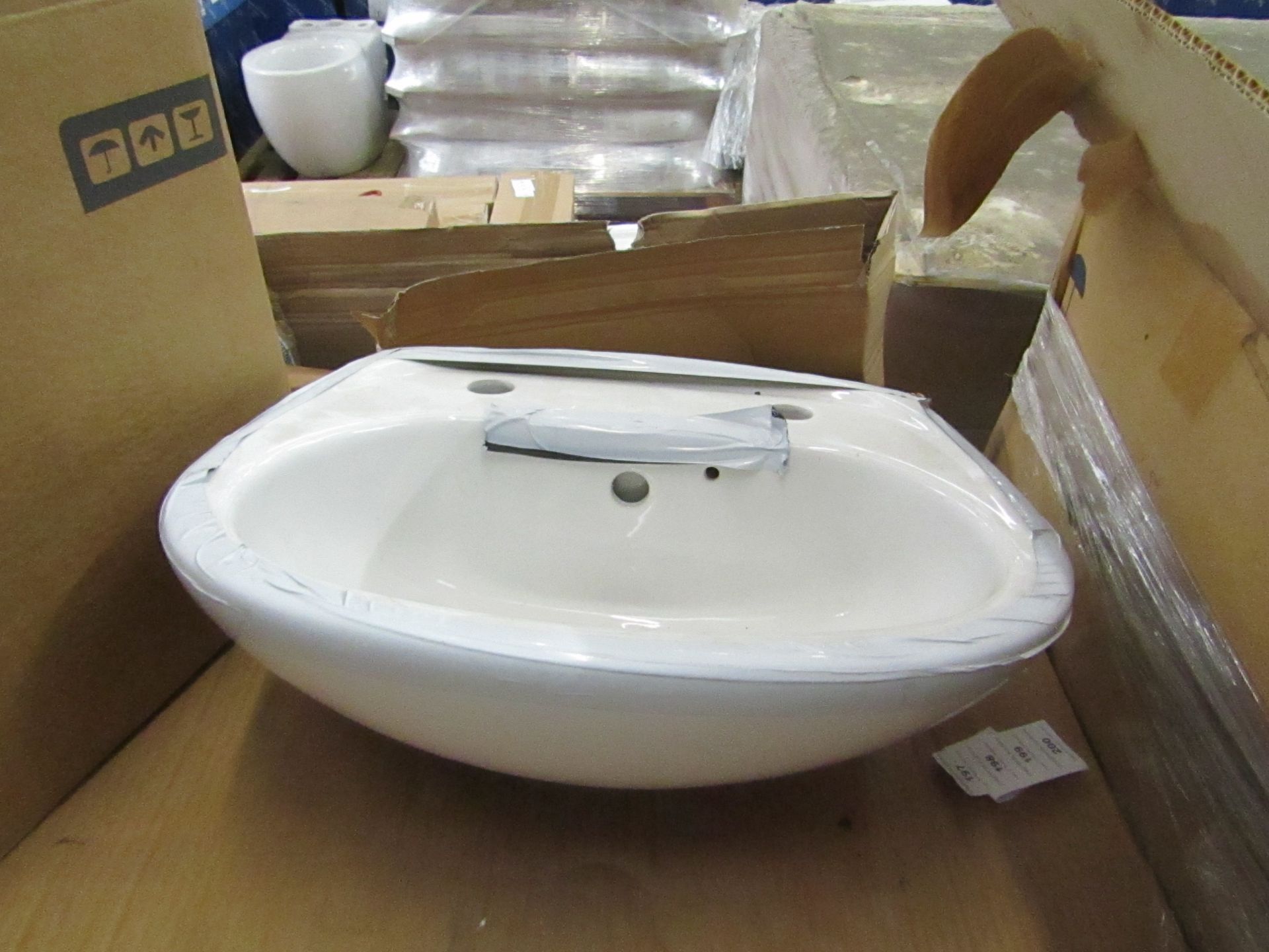 Oxford 2TH cloakroom basin, new and boxed.