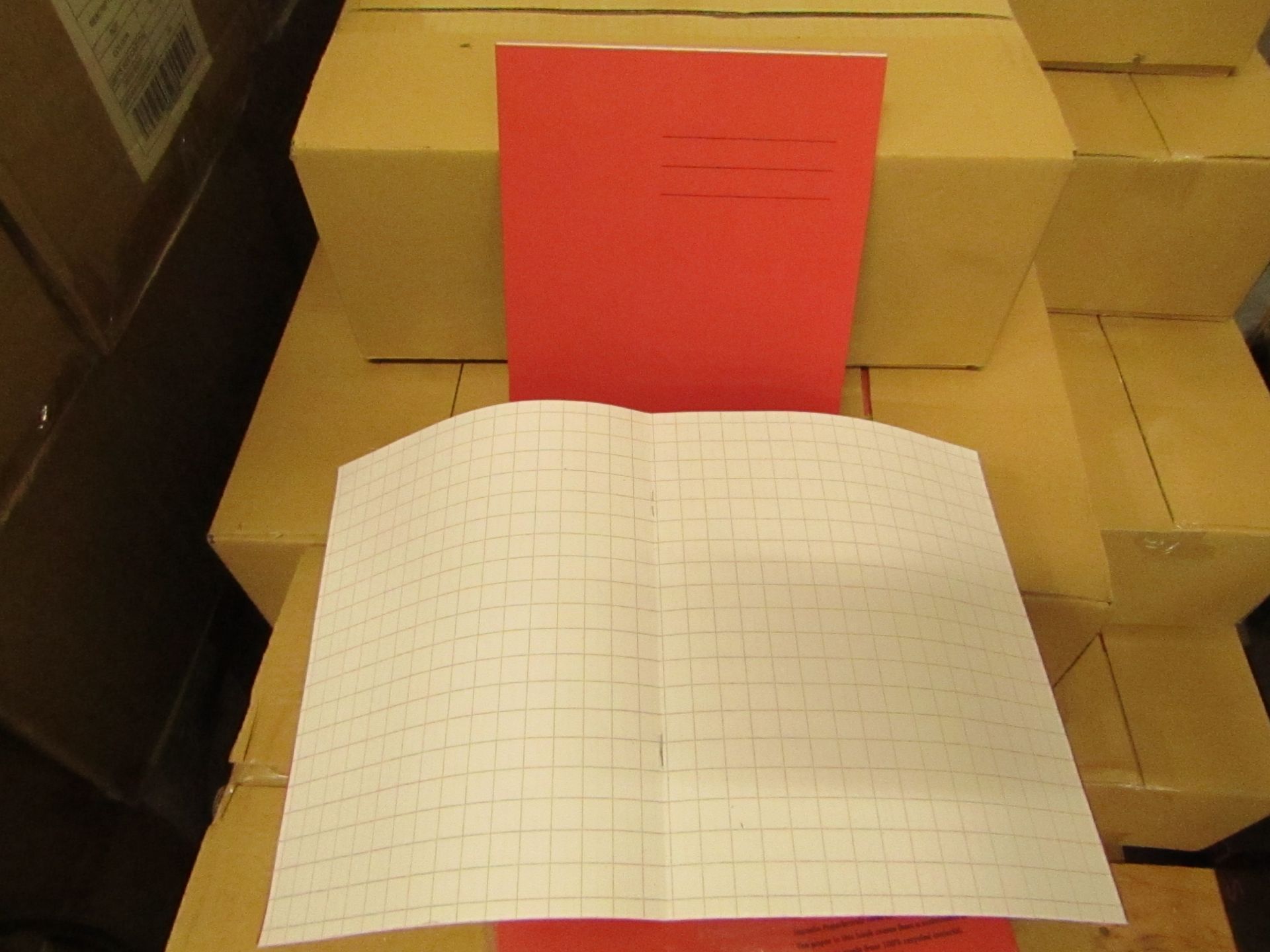 Box of 100 Exercise Books. Brand New.See Image for Design