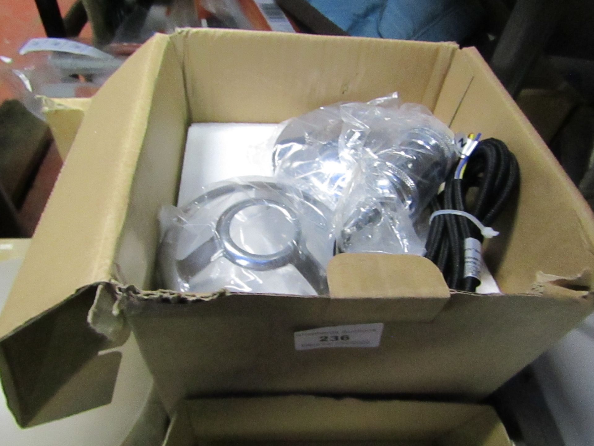 Pendent Light fitting Chrome & Includes Bulb - Untested and boxed.