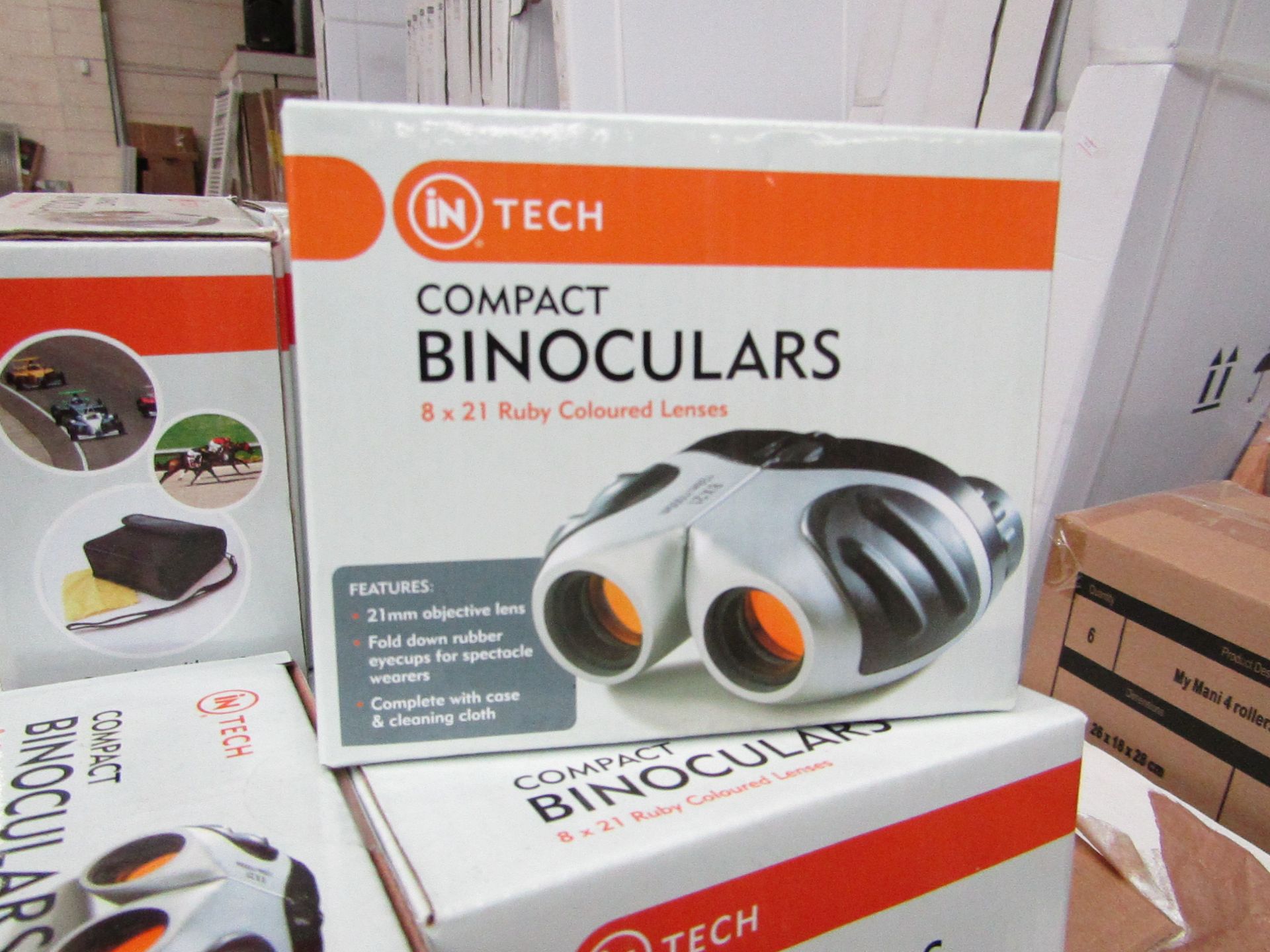 In Tech - Compact Binoculars - Ruby Coloured Lenses - New and boxed. - RRP CIRCA £34.99.