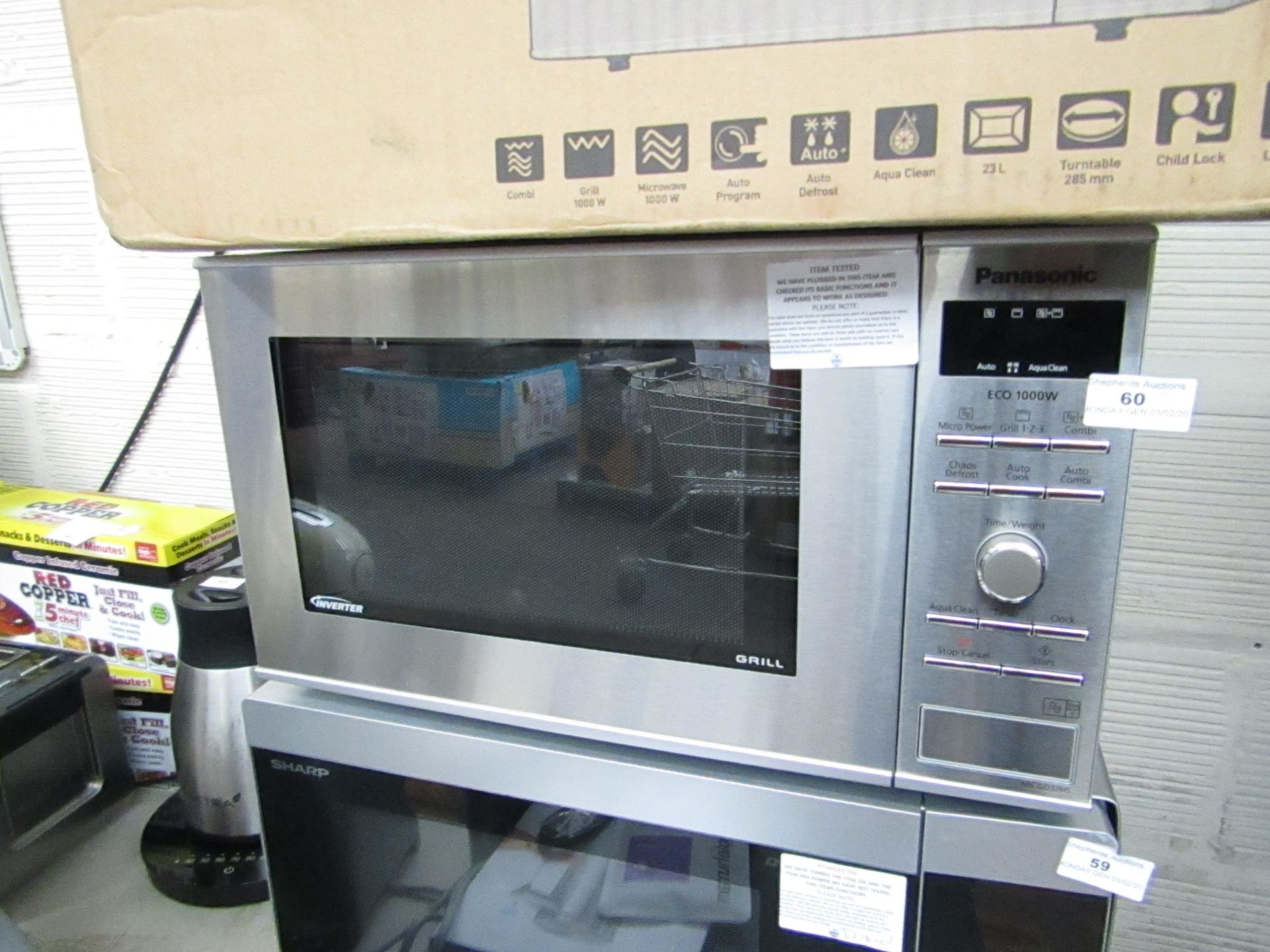 Panasonic NN-GD37HS 1000w Microwave Grill. Tested working & is boxed