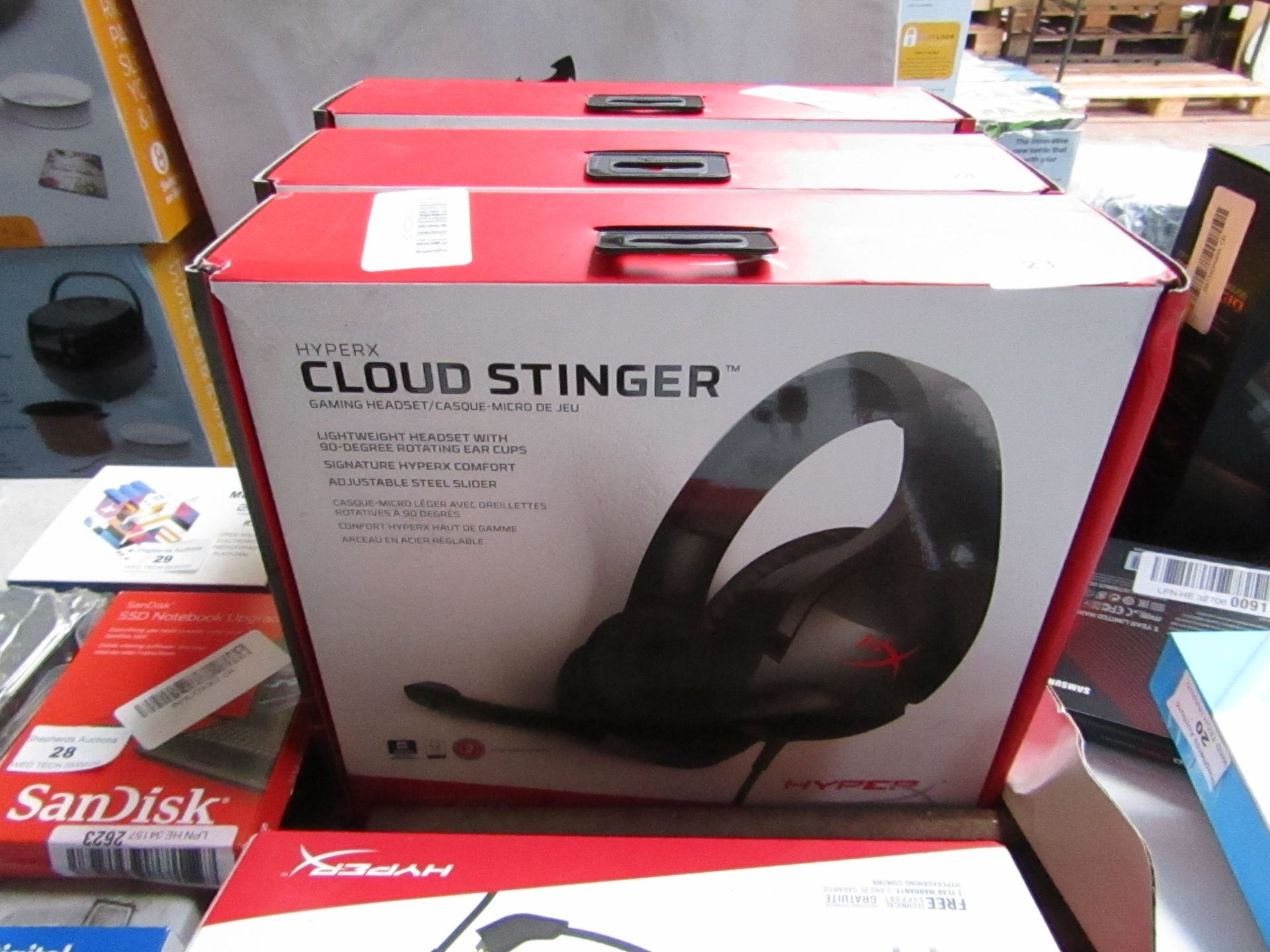 Hyper X Cloud Stinger gaming headphones, untested and boxed.