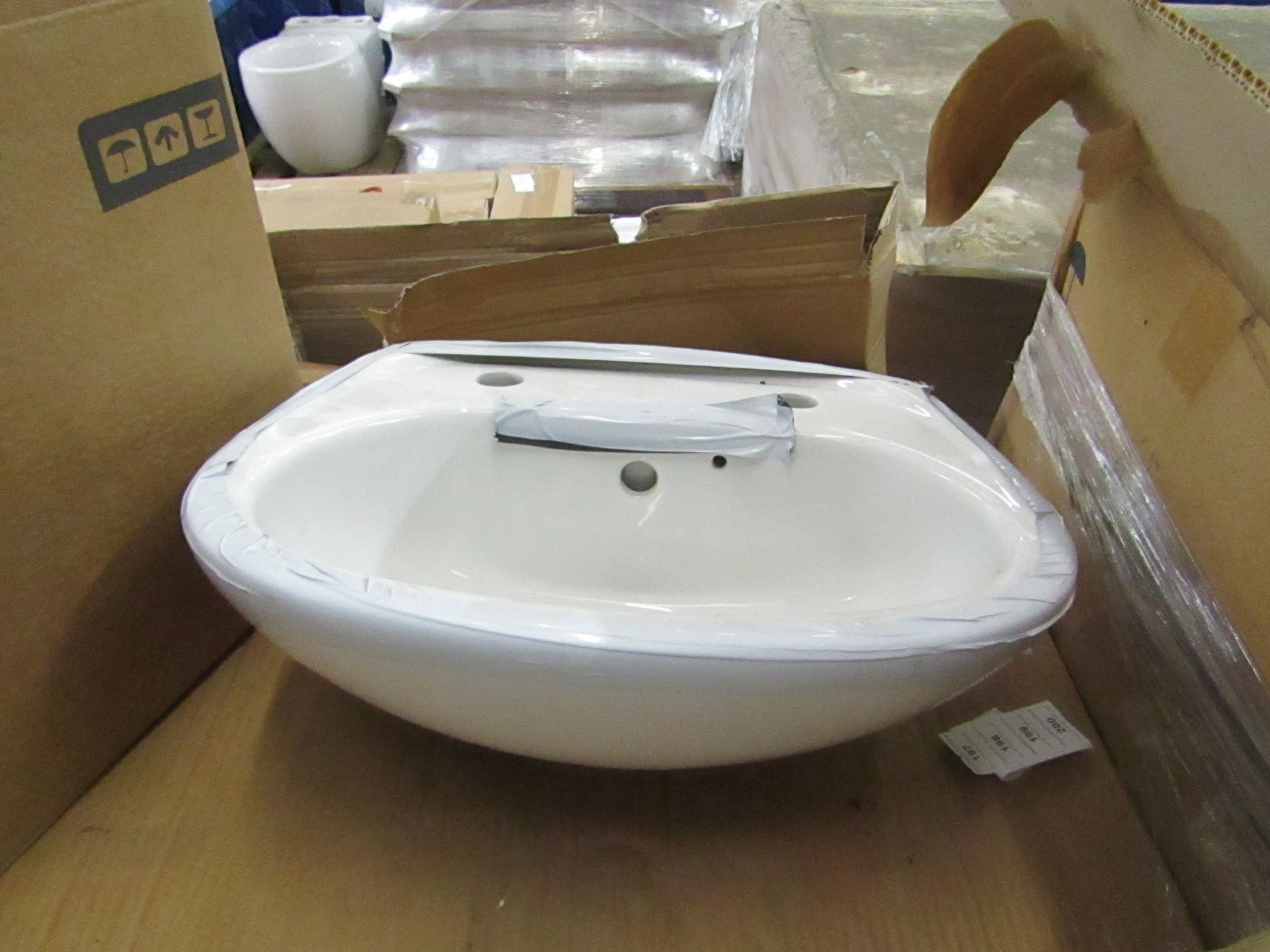 Oxford 2TH cloakroom basin, new and boxed.