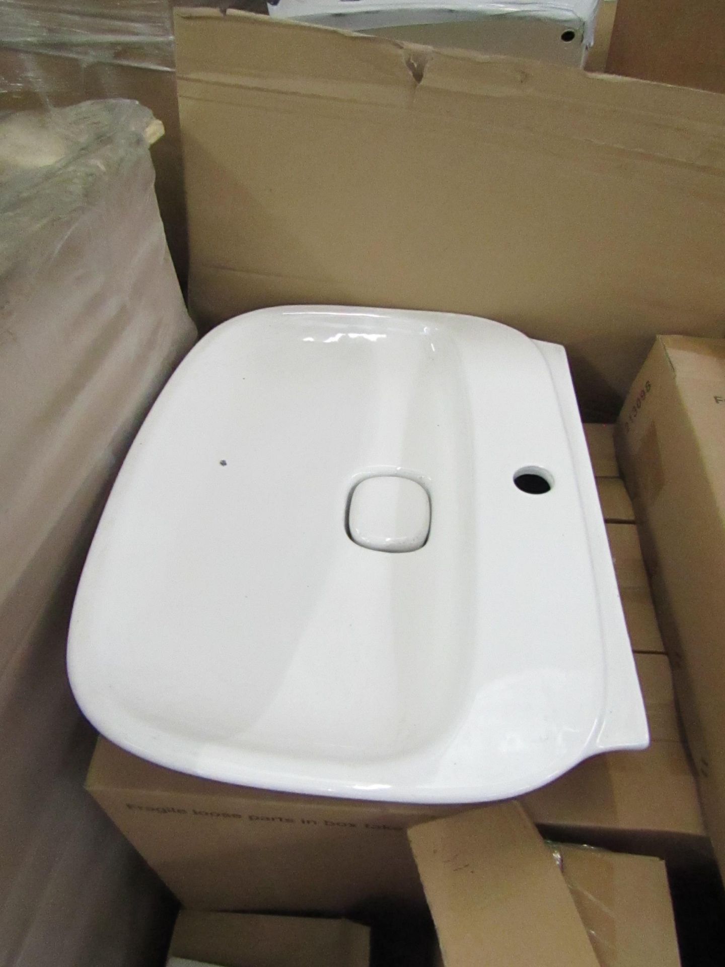 Laufen 600mm 1TH basin with ceramic cover and universal full pedestal, new and boxed.