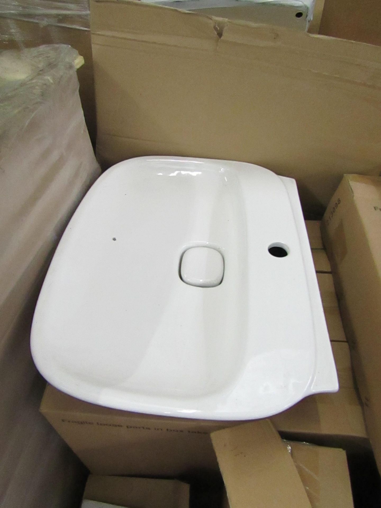 Laufen 600mm 1TH basin with ceramic cover and universal full pedestal, new and boxed.