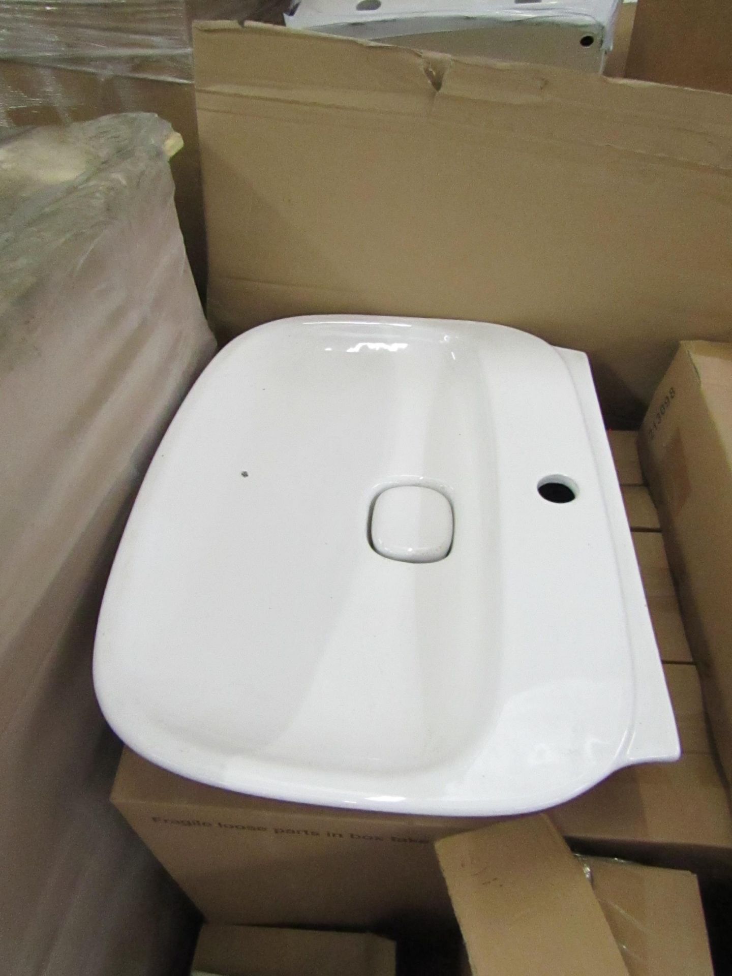 Laufen 600mm 1TH basin with ceramic cover and universal full pedestal, new and boxed.