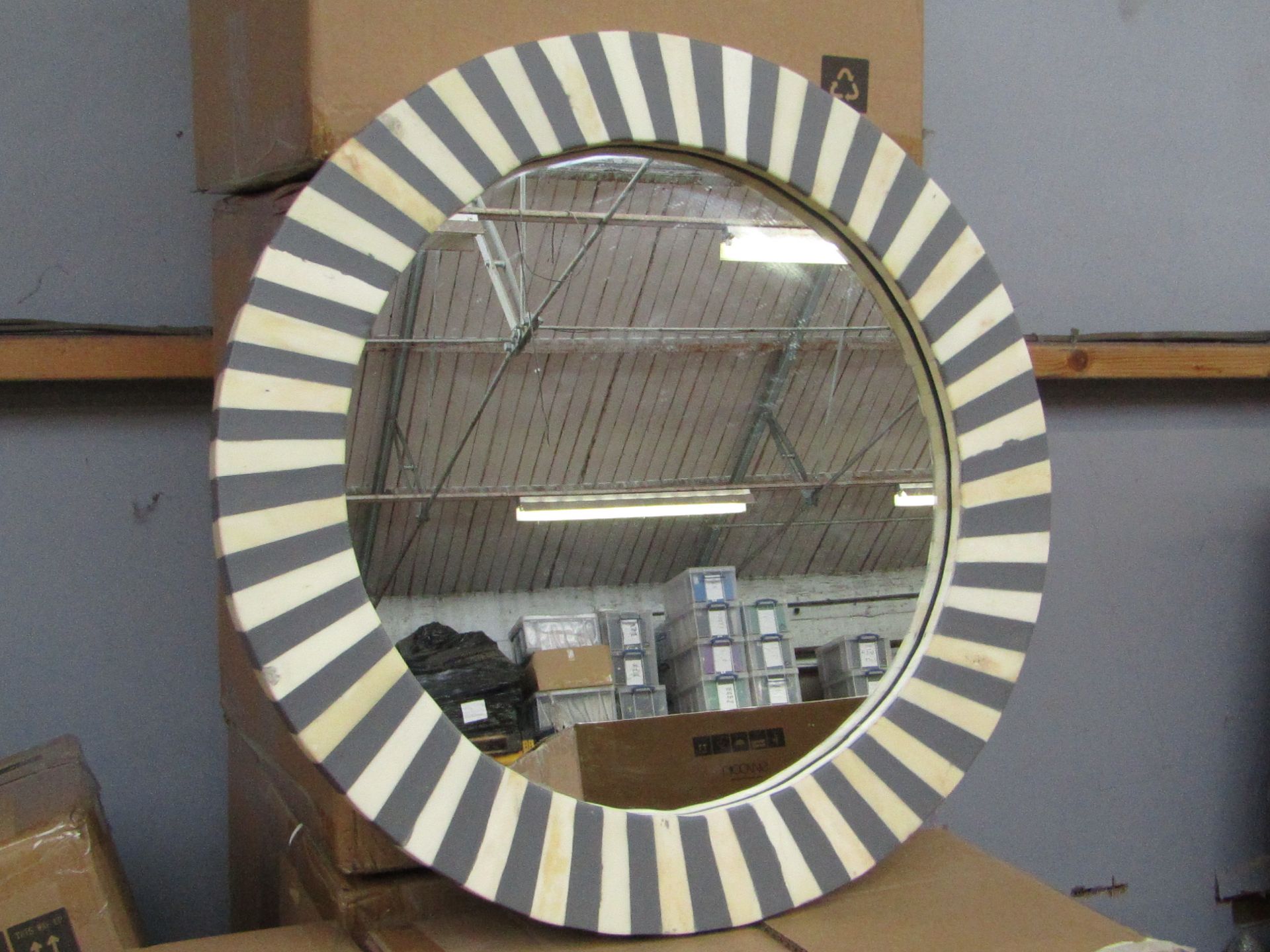 | 1x | SWOON LANARK MIRROR ROUND BONE INLAY GREY | BOXED &  CHECKED | SKU - | RRP £ 180|