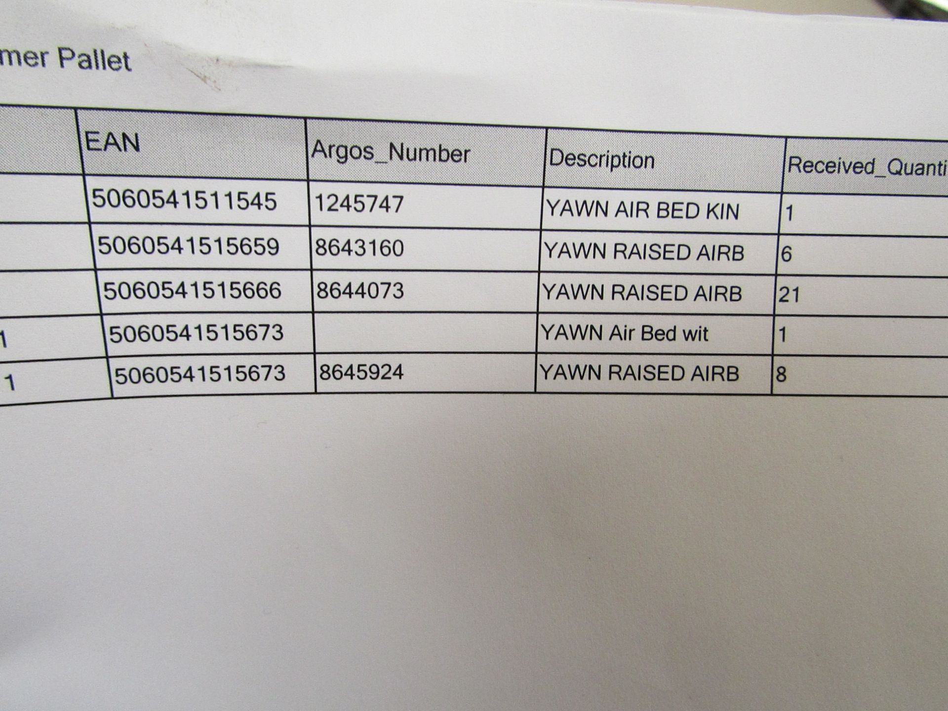 | 37X | THE PALLET CONTAINS VARIOUS SIZED YAWN AIR BEDS | BOXED AND UNCHECKED | NO ONLINE RE- - Image 2 of 2