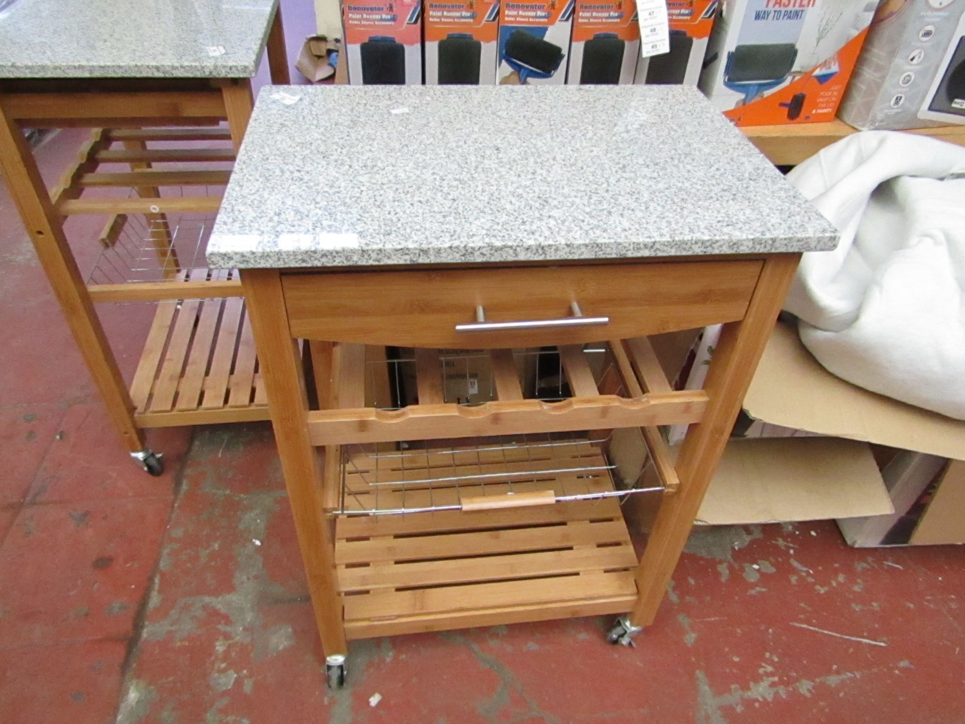 Wooden Kitchen Trolley with Marble Top. Looks Unused with No Damage