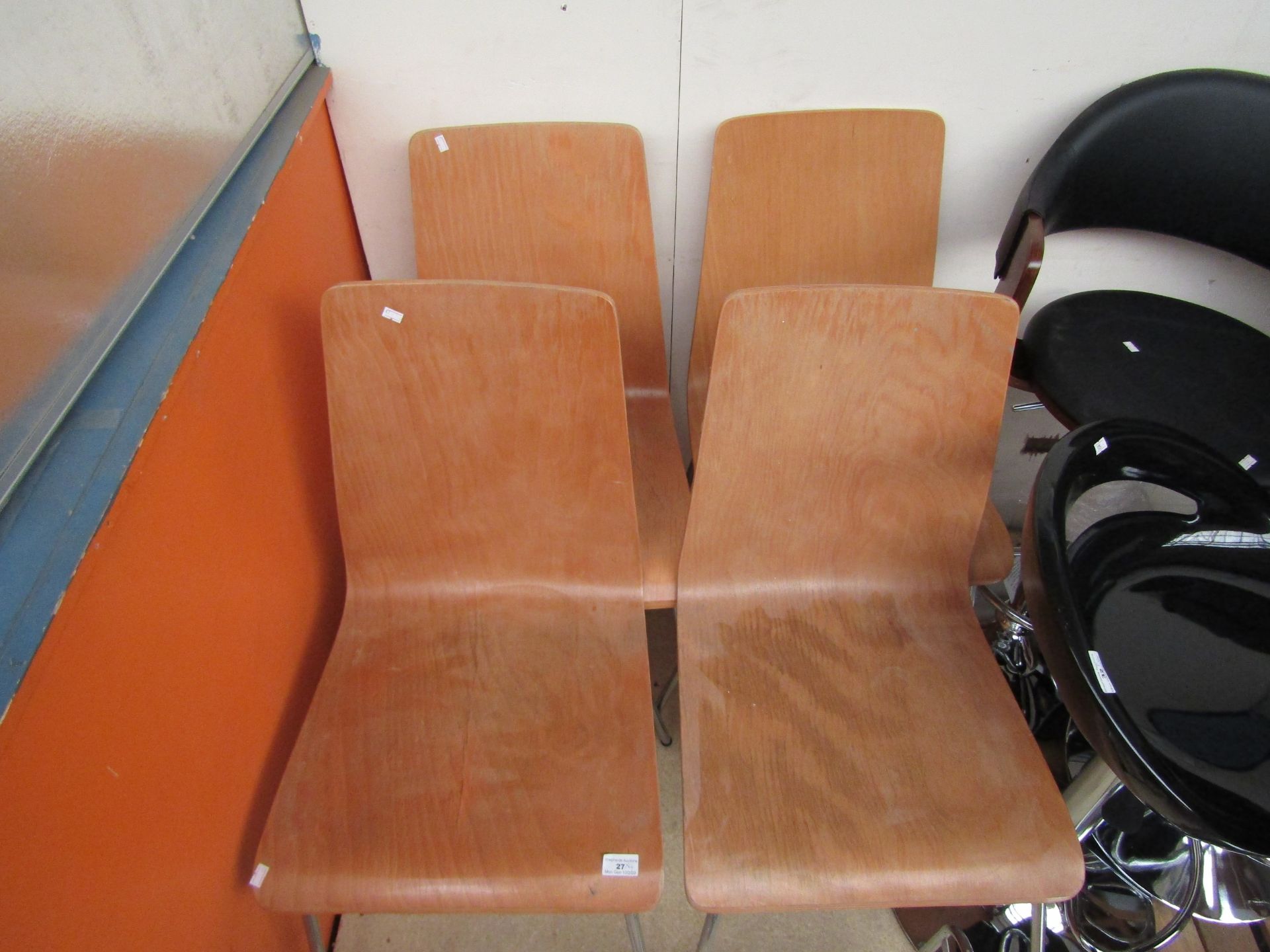 4 x Wooden Dining Chairs with Chrome Legs. Would look great sanded down & Varnished.