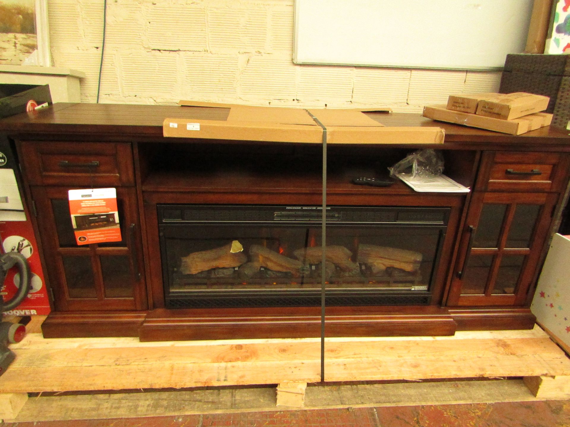 Tresanti 74" Media Console Centre with Large remote contolled Electric Fire with Wood Surround