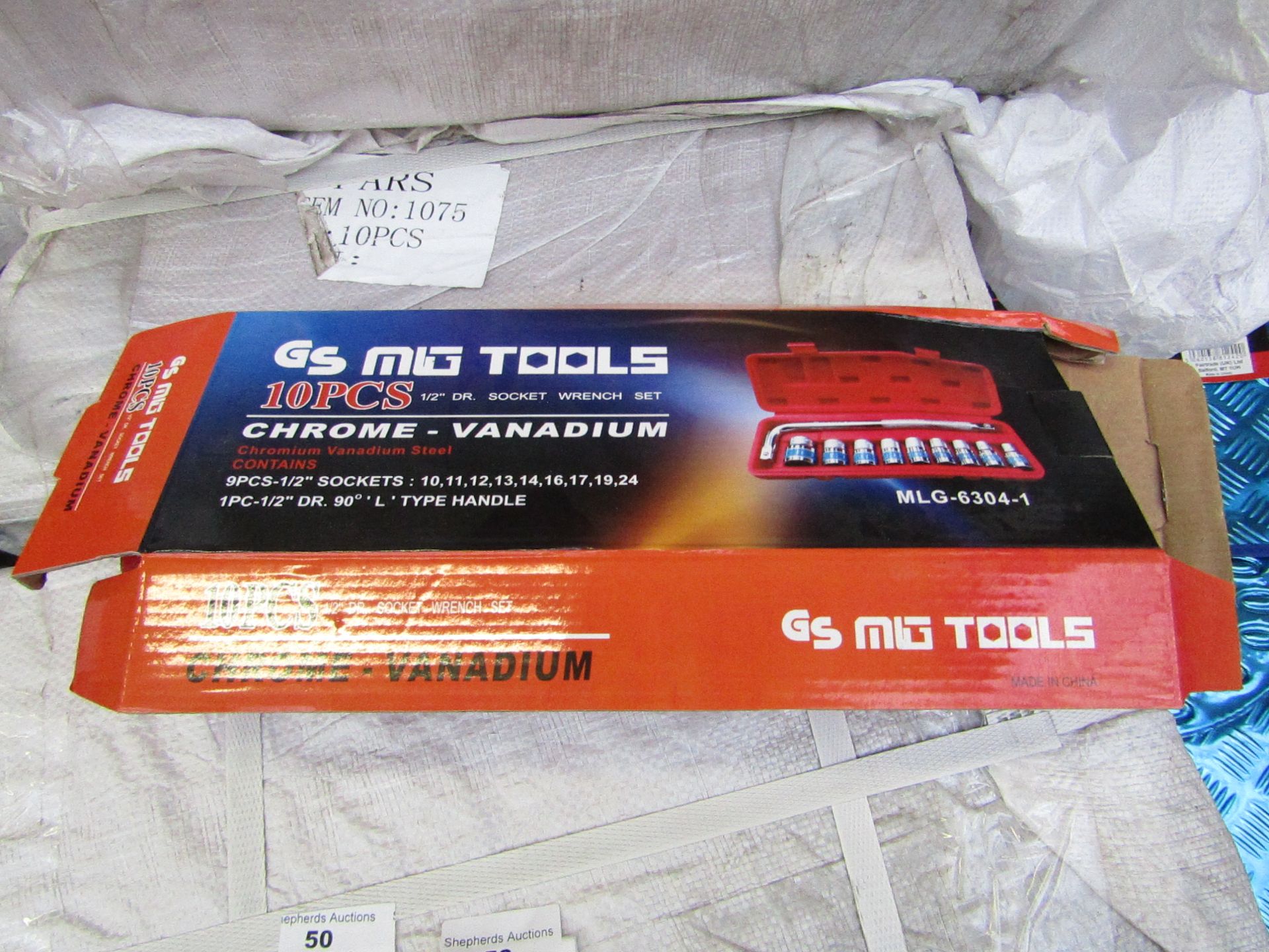 10 Piece MLG Tools socket set with ratchet handle, new and boxed