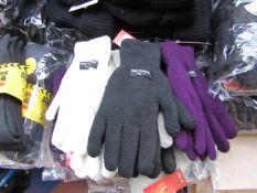 12x Various Coloured Thermal Heat Gloves, one size, new with tags. Each RRP £9.99 totalling this lot