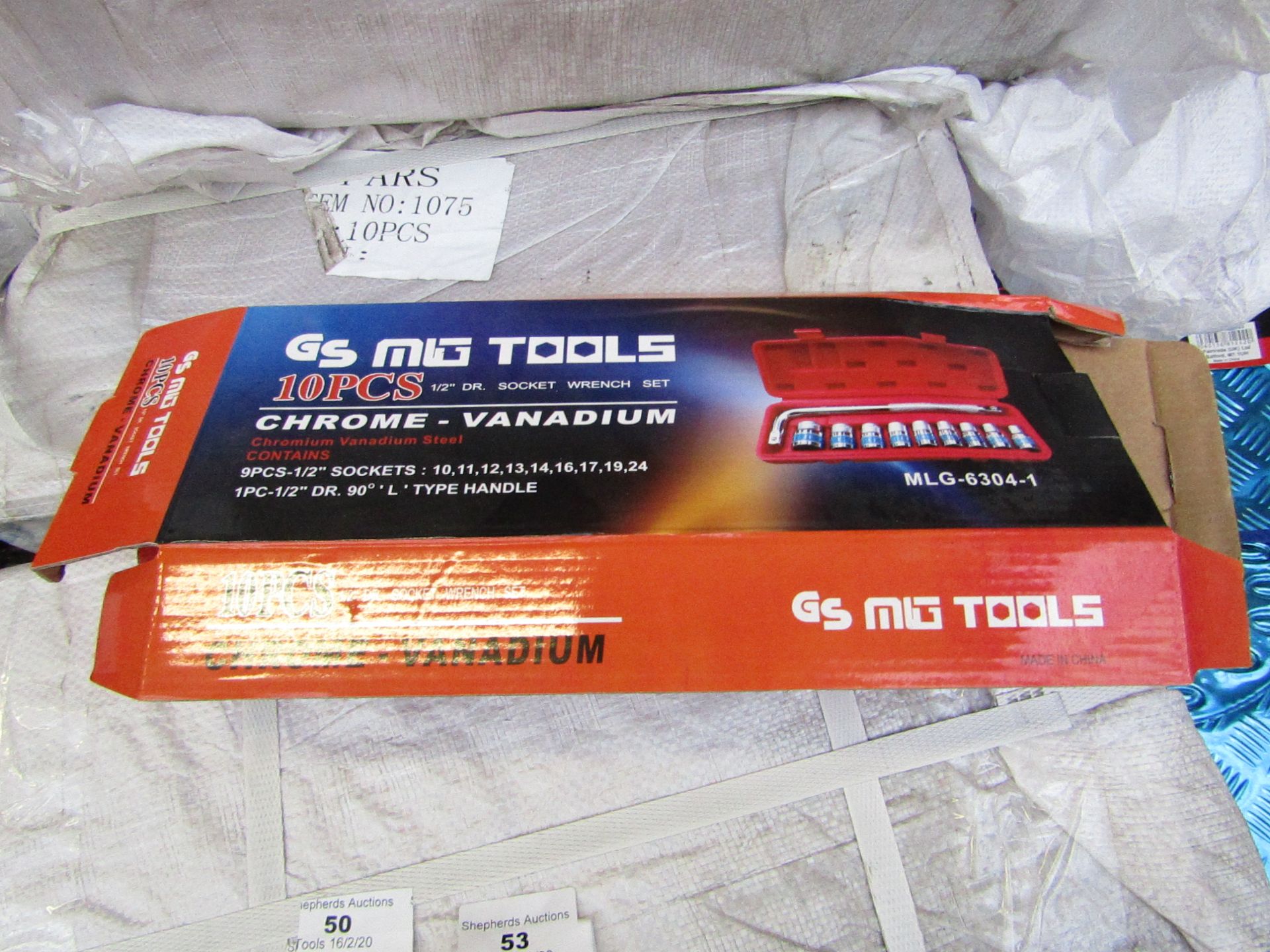 10 Piece MLG Tools socket set with ratchet handle, new and boxed