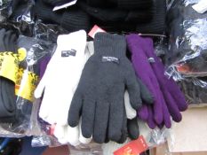 12x Various Coloured Thermal Heat Gloves, one size, new with tags. Each RRP £9.99 totalling this lot
