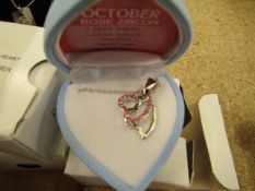 October Birth Stone Crystal Heart Necklace in Heart Gift Box new