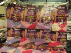 12 x Pairs of Ladies Design Non Elastic Socks size 4-7 new in packaging