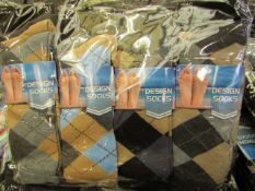 12 X Pairs of Mens Design Socks size 6-11 new in packaging