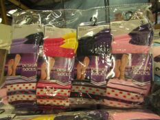 12 X Pairs of Ladies Design Socks size 4-7 new in packaging