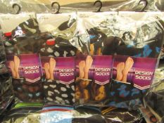 12 X Pairs of Ladies Design Socks size 4-7 new in packaging