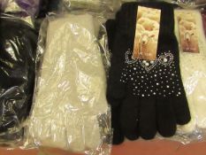 3 x Pairs of Accessories Ladies Wool Rich Gloves with Diamante & Pearl Design various colours,