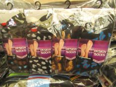 12 X Pairs of Ladies Design Socks size 4-7 new in packaging