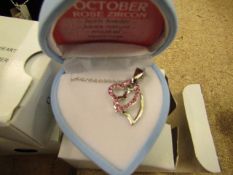 October Birth Stone Crystal Heart Necklace in Heart Gift Box new