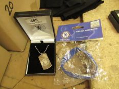 2 items being Chelsea FC Stainless Steel Mens Neckless & Chelsea FC Wristband new & packaged