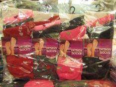 12 X Pairs of Ladies Design Socks size 4-7 new in packaging