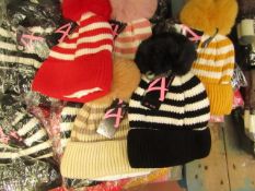 5 x Accessories Girls Fleece Lined Hats with Faux Fur Bobble RRP £9.99 each new with tag (see