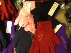 12 x Pairs of Accessories Ladies Gloves with diamante design , various colours, RRP £9.99 each new