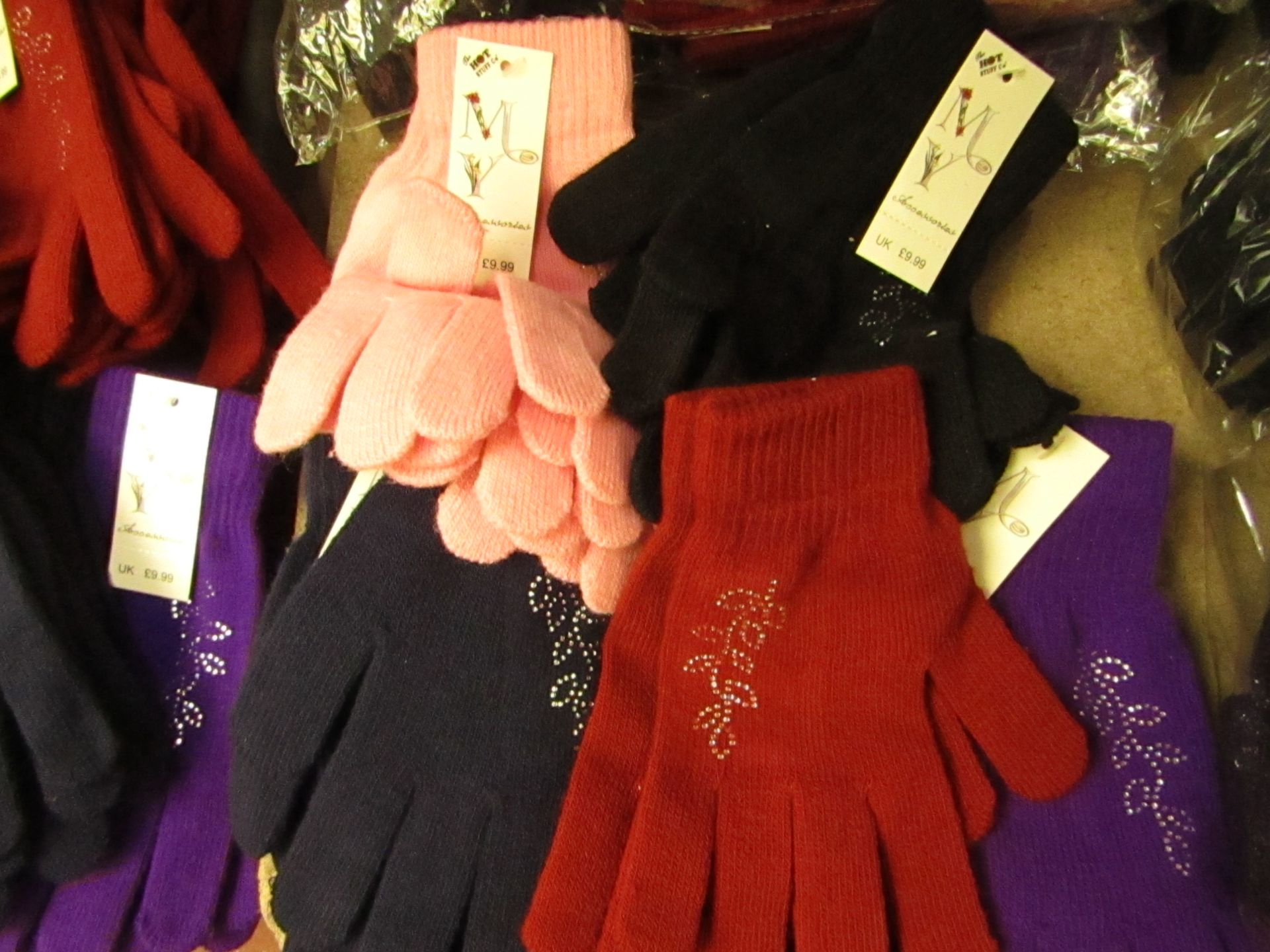 12 x Pairs of Accessories Ladies Gloves with diamante design , various colours, RRP £9.99 each new