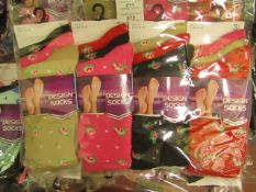 12 X Pairs of Ladies Design Socks size 4-7 new in packaging