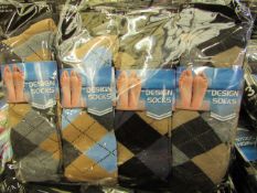 12 X Pairs of Mens Design Socks size 6-11 new in packaging