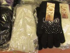 3 x Pairs of Accessories Ladies Wool Rich Gloves with Diamante & Pearl Design various colours,