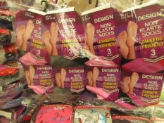 12 x Pairs of Ladies Design Non Elastic Socks size 4-7 new in packaging