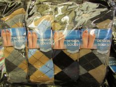 12 X Pairs of Mens Design Socks size 6-11 new in packaging