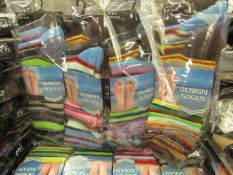 12 X Pairs of Mens Design Socks size 6-11 new in packaging