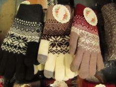 3 x Ladies Knitted Patterned Gloves with iTouch new with tags