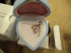 October Birth Stone Crystal Heart Necklace in Heart Gift Box new