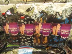 12 X Pairs of Ladies Design Socks size 4-7 new in packaging